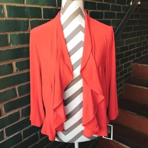 NWT! Orange Ruffle Drape Cardigan